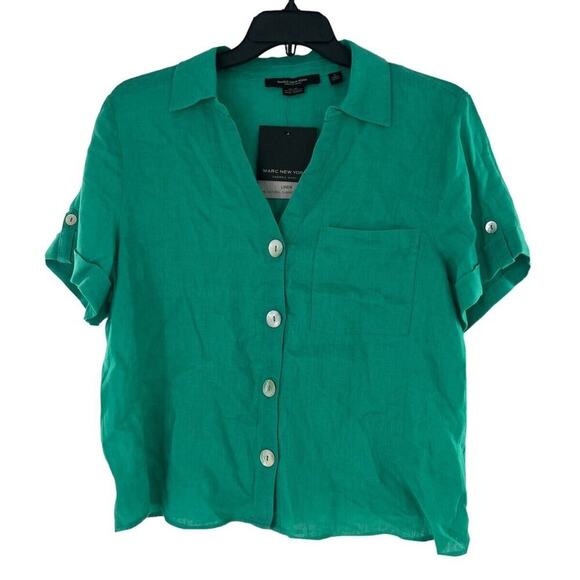 Marc New York Blouse Womens L Button Linen Natural Summer Casual Minimalist NWT - Picture 1 of 9